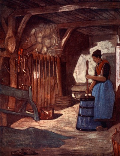 Boter karnen in Elspeet, 1904 door Nico Jungman